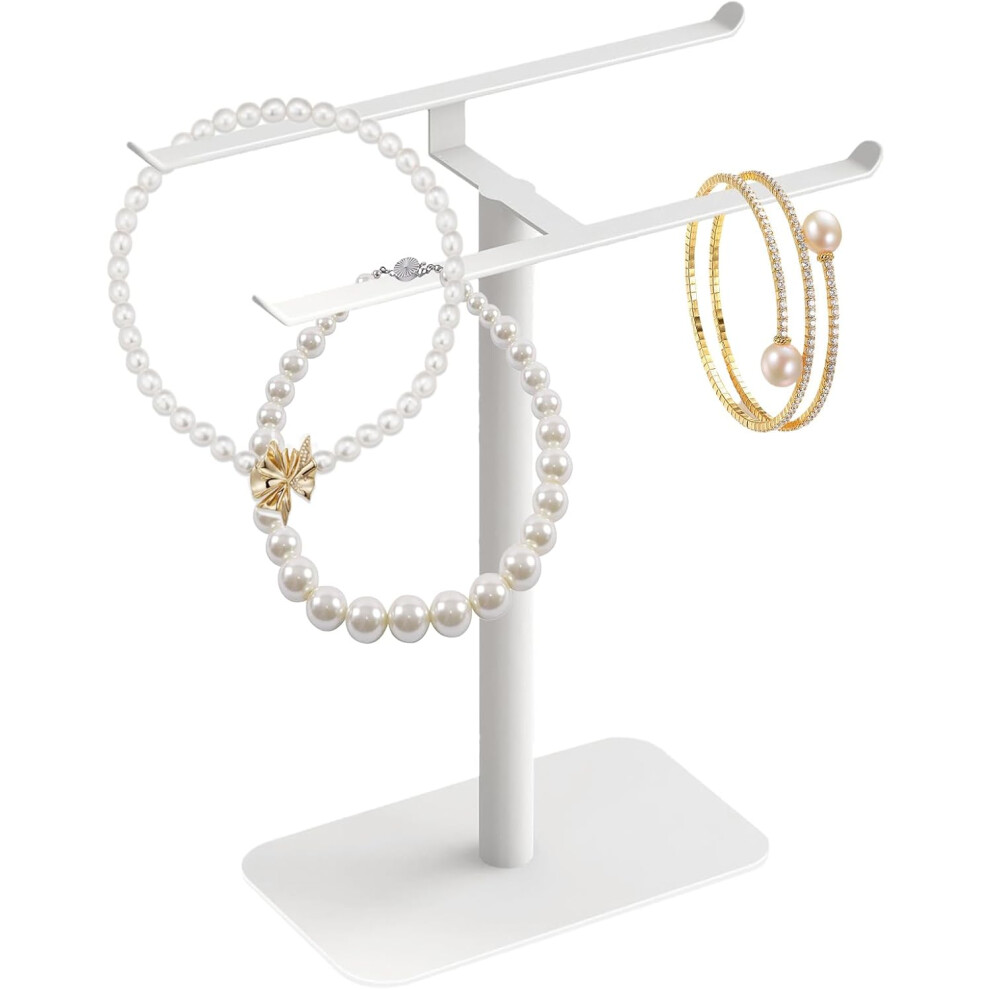 (White) Earring Holder Organizer - Earring Stand Display - 2-Tier Aesthetic Jewelry Storage Hanger Shelf For Nightstand Wedding Bridal Party Home Store Counte