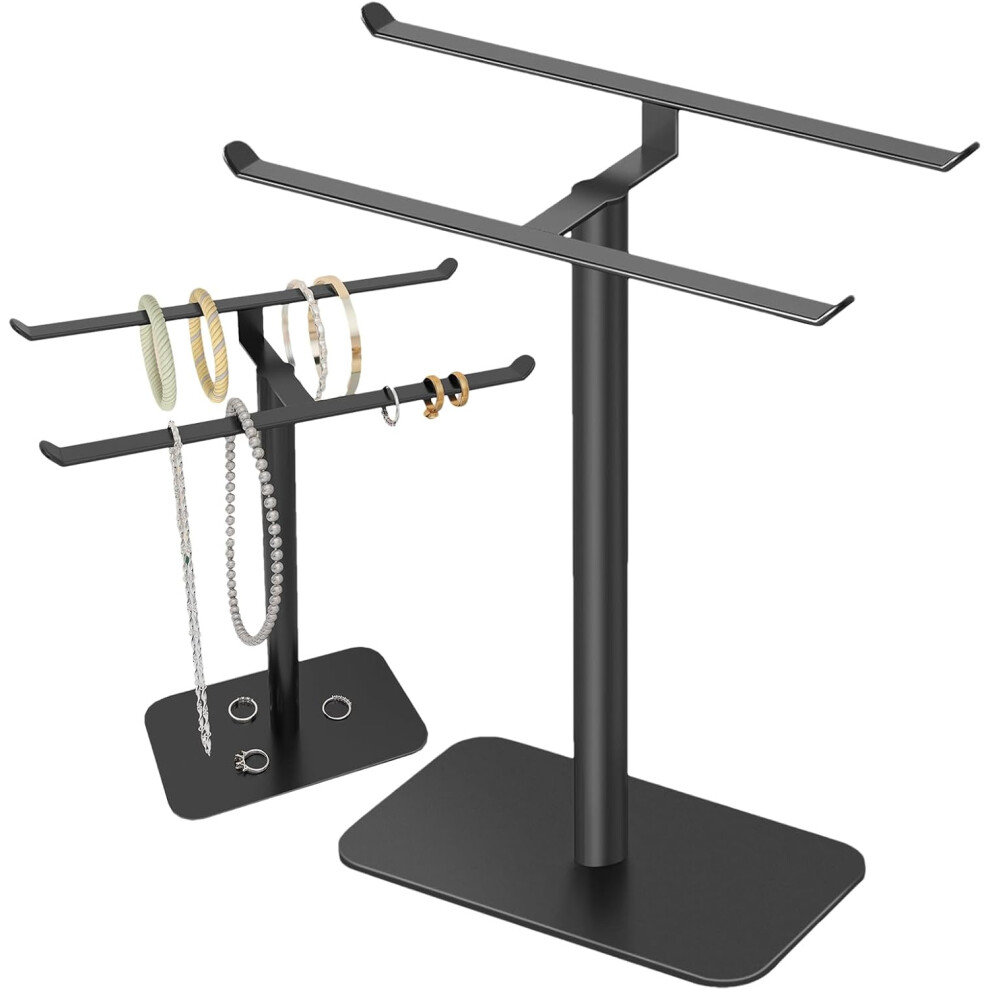 (Black) Earring Holder Organizer - Earring Stand Display - 2-Tier Aesthetic Jewelry Storage Hanger Shelf For Nightstand Wedding Bridal Party Home Store Counte