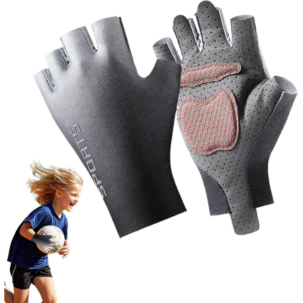 (L, Grey) Fingerless Gloves Kids,1 Pair of Kids Riding Gloves for Dirt Bike | Fingerless Skateboard Mittens, Workout Mitts, Non-Slip for Children Gymnastics