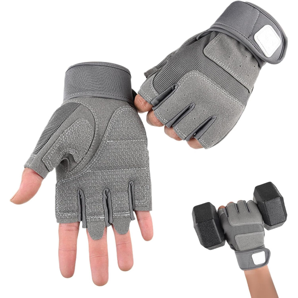 (L, Grey) Fingerless Gloves Men - Adjustable Wrist Workout Gloves,Anti Slip Reinforced Palm Fingerless Mittens with Touchscreen Fingers for Airsoft, H-image-OPC-PGNNJK7-NEW