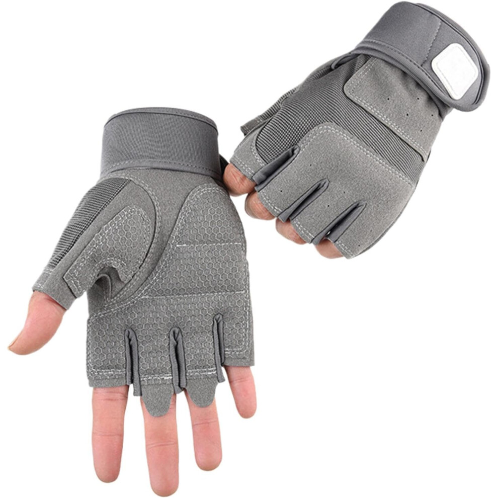 (Xl, ) Fingerless Gloves Men - Adjustable Wrist Workout Gloves,Anti Slip Reinforced Palm Fingerless Mittens With Touchscreen Fingers For Airsoft, Grey