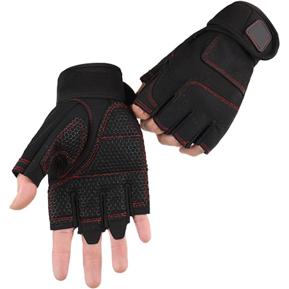 (Xl, ) Fingerless Gloves Men - Adjustable Wrist Workout Gloves,Anti Slip Reinforced Palm Fingerless Mittens With Touchscreen Fingers For Airsoft, Black