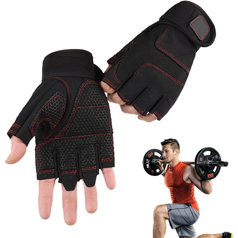 (M, ) Fingerless Gloves Men - Adjustable Wrist Workout Gloves,Anti Slip Reinforced Palm Fingerless Mittens With Touchscreen Fingers For Airsoft, Black