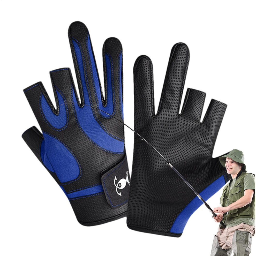(black blue) Fishing Gloves For Men And Women - Three Finger Waterproof Sunscreen Fishing Gloves,Non-Slip Grip Mittens For Fish Fingerless Cycling Run