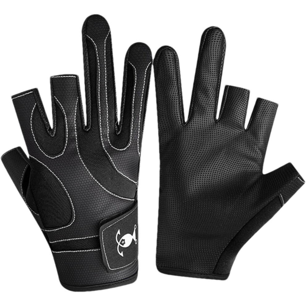 (Black and white) Fishing Gloves For Men And Women - Three Finger Waterproof Sunscreen Fishing Gloves,Non-Slip Grip Mittens For Fish Fingerless Cycling Running