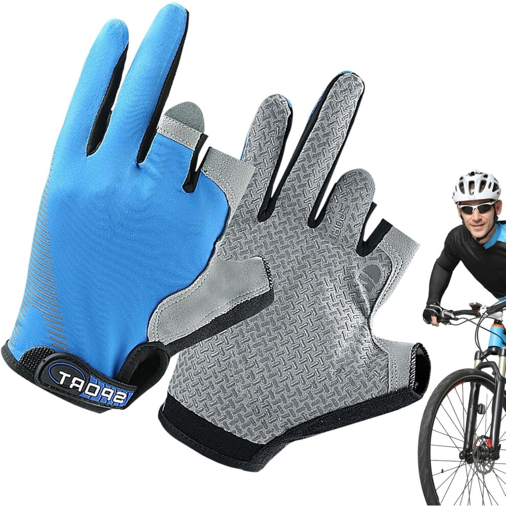 (Blue) Fishing Gloves Men,Breathable Ice Silk Workout Fishing Gloves - Adjustable Touchscreen Uv Protection Riding Gloves For Sailing, Rowing Blue