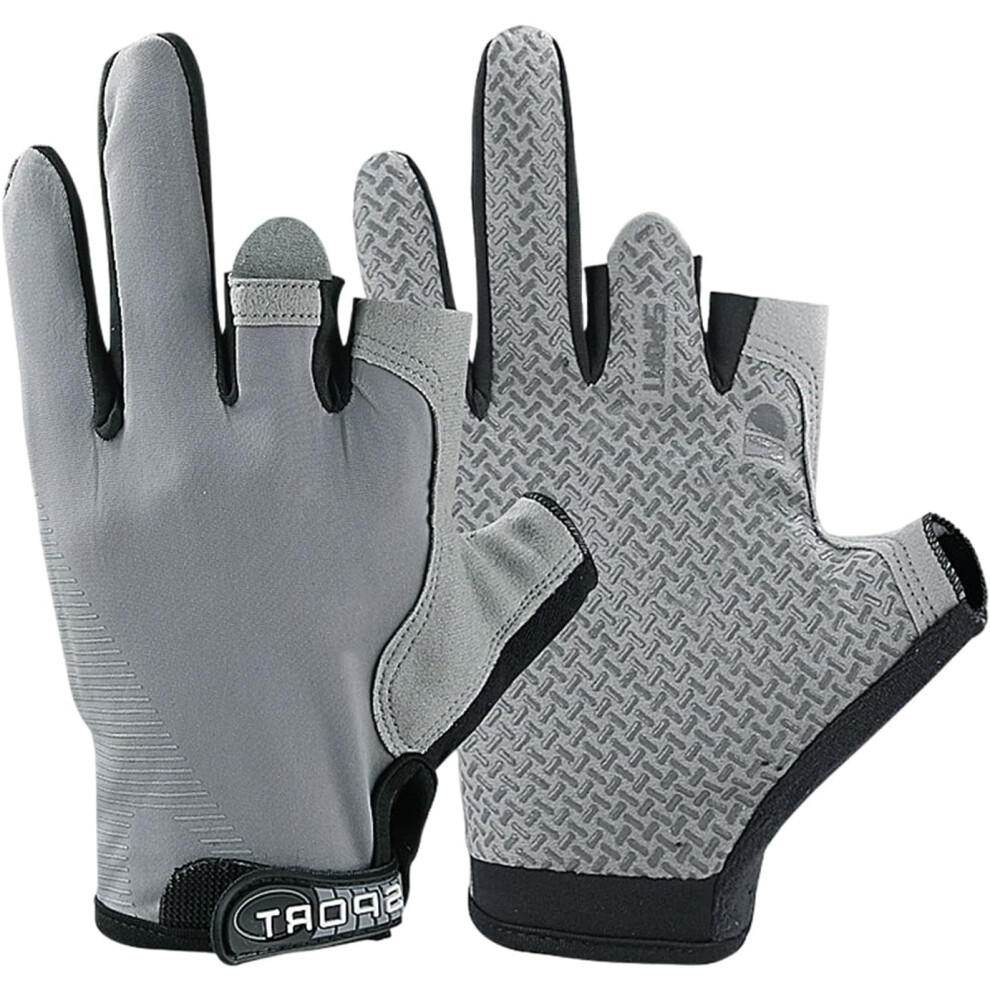 (Grey) Fishing Gloves Men,Breathable Ice Silk Workout Fishing Gloves - Adjustable Touchscreen Uv Protection Riding Gloves For Sailing, Rowing Grey