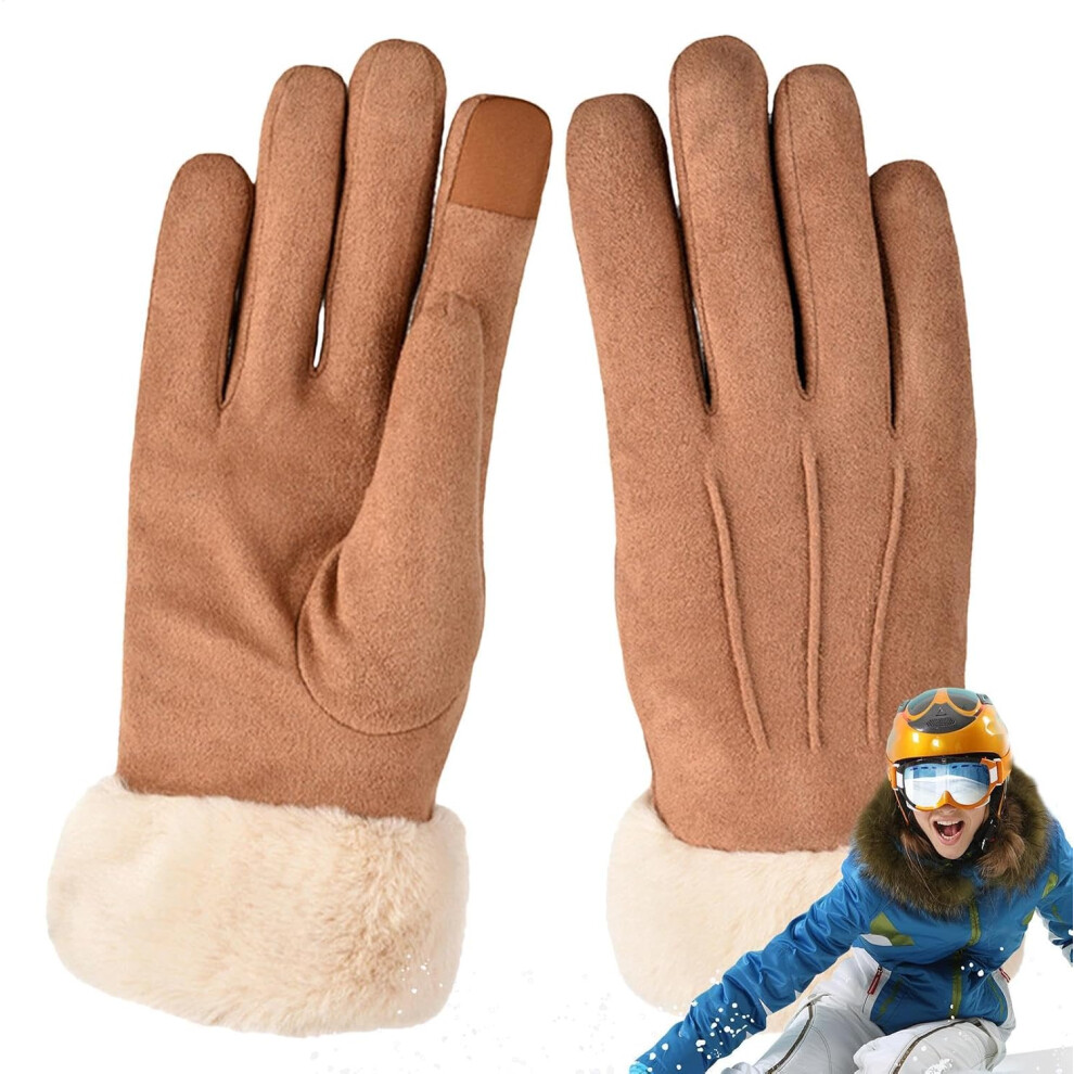 (Khaki) Windproof Cycling Gloves | Cycling Winter Gloves Women - Thicken Touchscreen Cycling Gloves Warm Outdoor Riding Gloves For Workplace Green