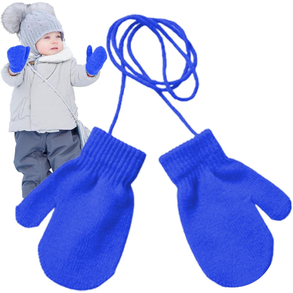 (Blue) Toddler Gloves | Full Finger Knitted Ski Gloves | Winter Warm Accessories, Soft Knitted Gloves For Indoor Outdoor Blue