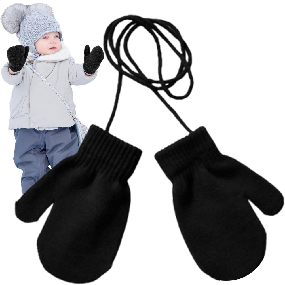 (Black) Toddler Gloves | Full Finger Knitted Ski Gloves | Winter Warm Accessories, Soft Knitted Gloves for Indoor Outdoor