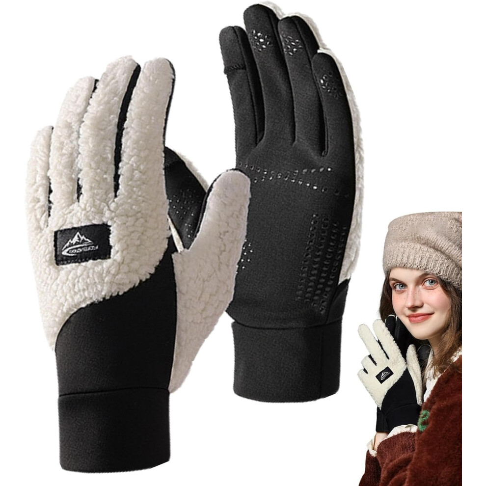 (Off-) Thermal Gloves For Women,Warm Cold Weather Gloves | Waterproof Windproof Snow Ski Gloves For Cycling, Biking, Running White