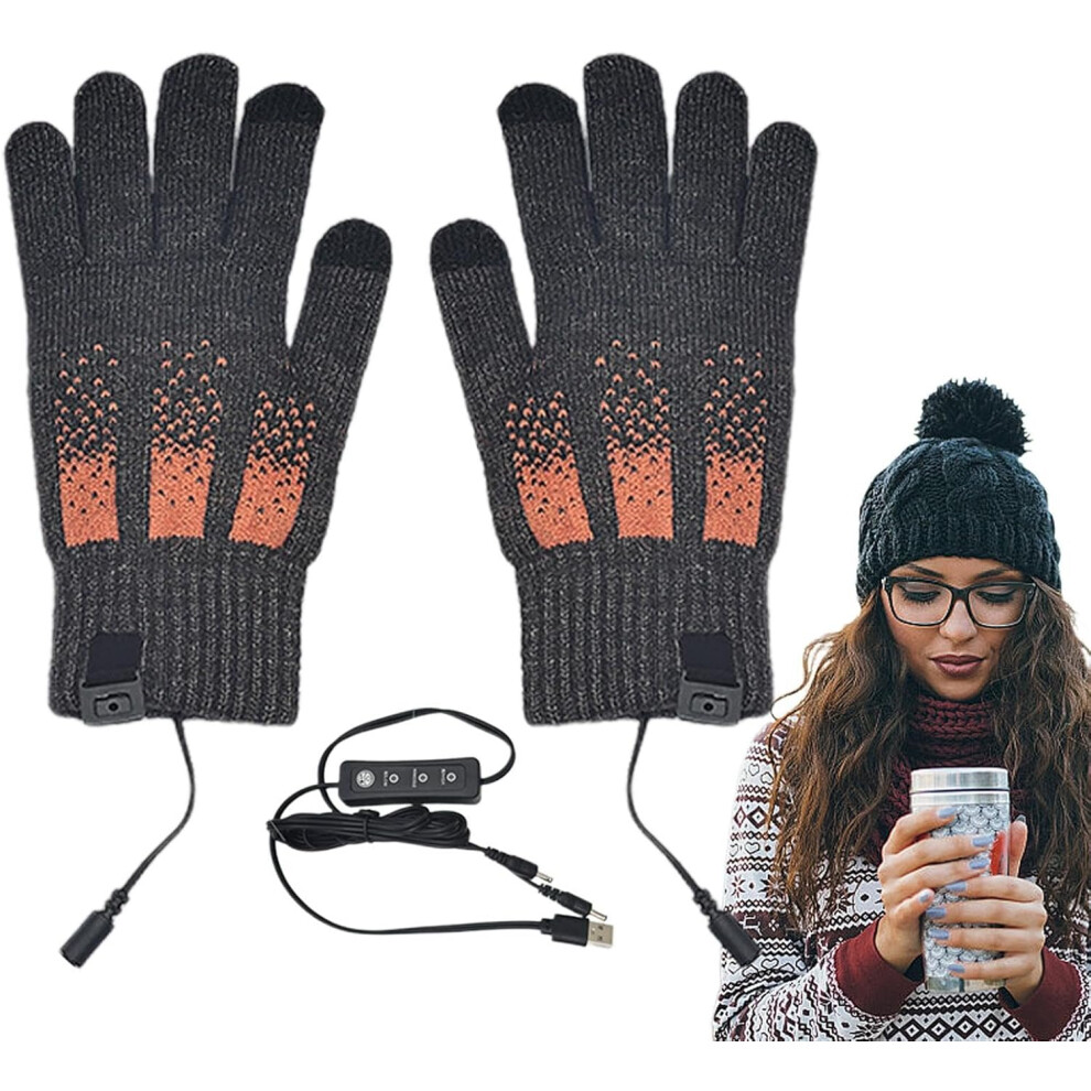 (A, Black) Heated Gloves for Women,Hiking Cycling USB Hand Warmers | 3 Levels Snowmobile Thermal Winter Gloves Removable Touchscreen Snow Ski Gloves f