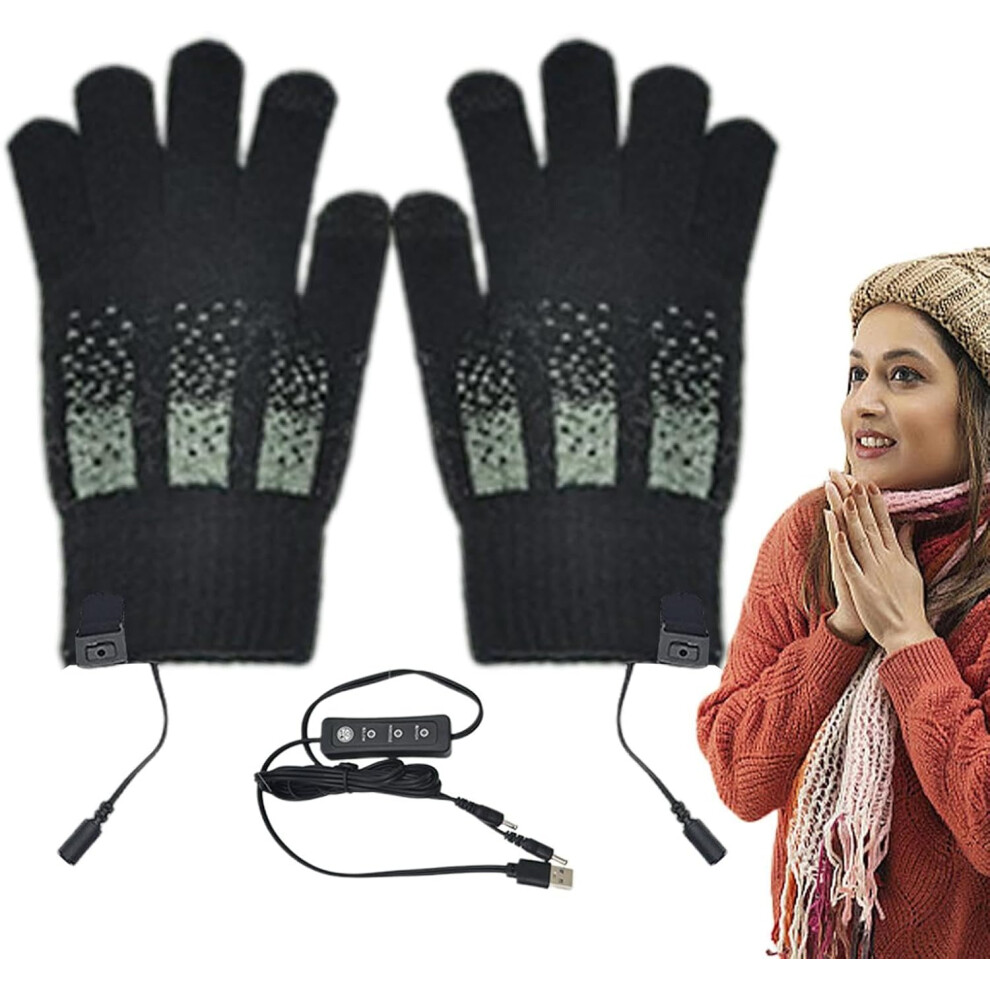 (C, Black) Heated Gloves for Women,Hiking Cycling USB Hand Warmers | 3 Levels Snowmobile Thermal Winter Gloves Removable Touchscreen Snow Ski Gloves f