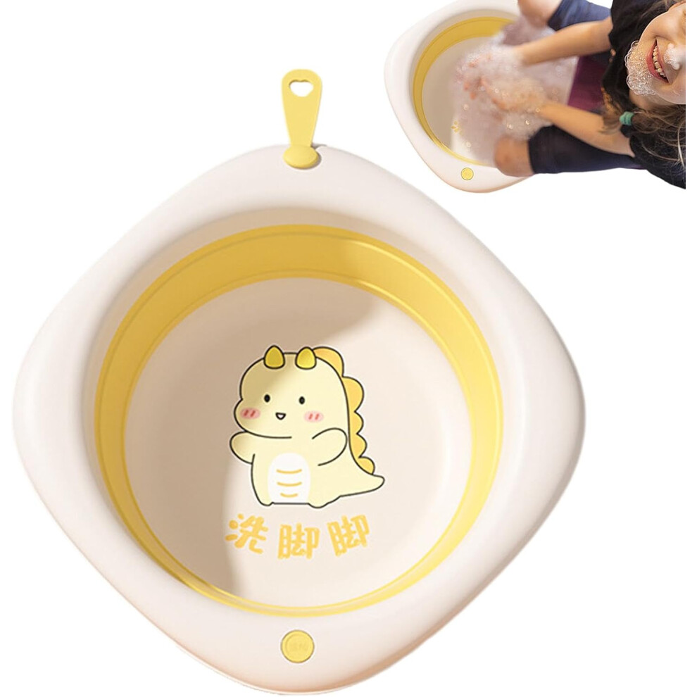 (Yellow) Open Home Storage Bins,Wash Basin Foldable Wash Tub - Lanyard Design Bathing Basin Wash Bowl For Daily Face Washing Hand Washing Yellow