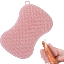 (Pink) Silicone Sponge, Multipurpose Dishwashing Sponge with Soft Bristles, Quick-Drying, Multi-Use Kitchen Sponge, Kitchen Scrubber, Pot Scrubber for