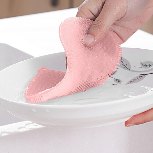 (Pink) Silicone Sponge, Multipurpose Dishwashing Sponge with Soft Bristles, Quick-Drying, Multi-Use Kitchen Sponge, Kitchen Scrubber, Pot Scrubber for 1