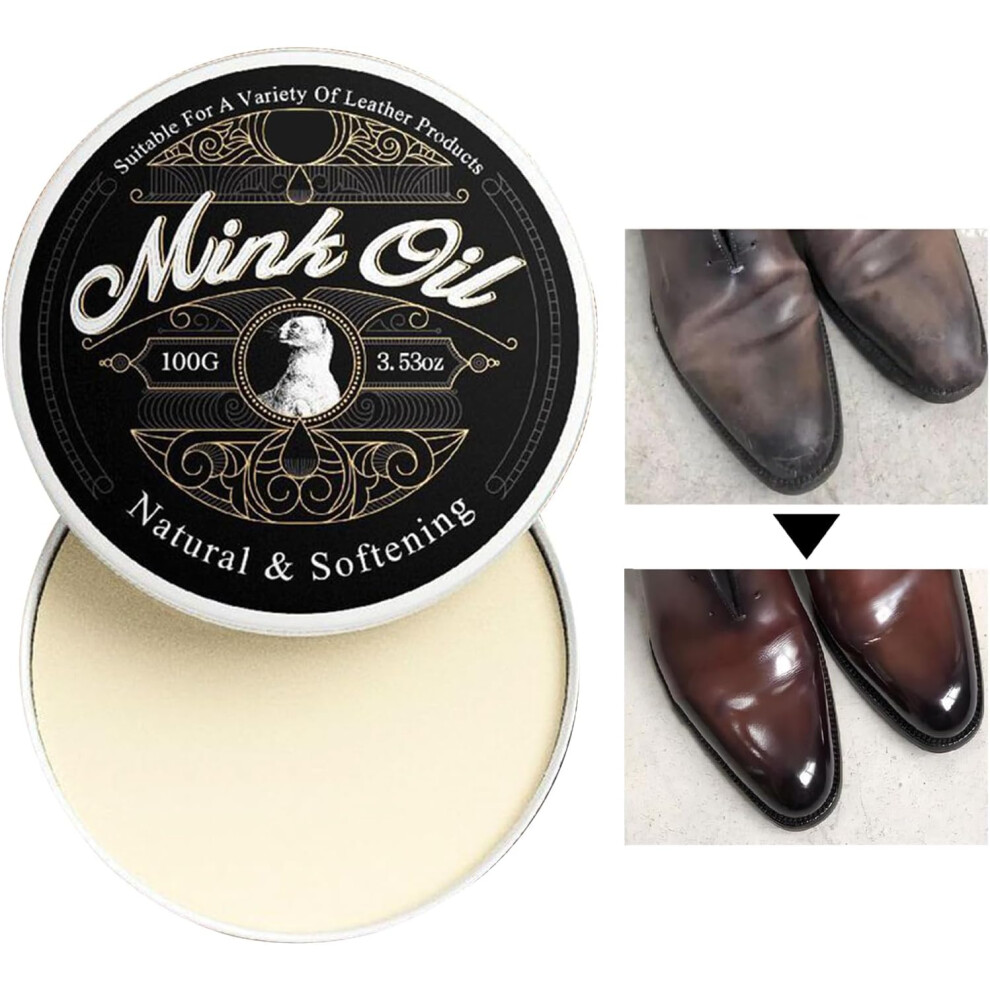 Mink Oil for Leather - Mink Oil Leather Conditioner | Soften and Restore Paste 100g, All-Natural Cleaning Supplies for Shoes, Furniture, Car Seats