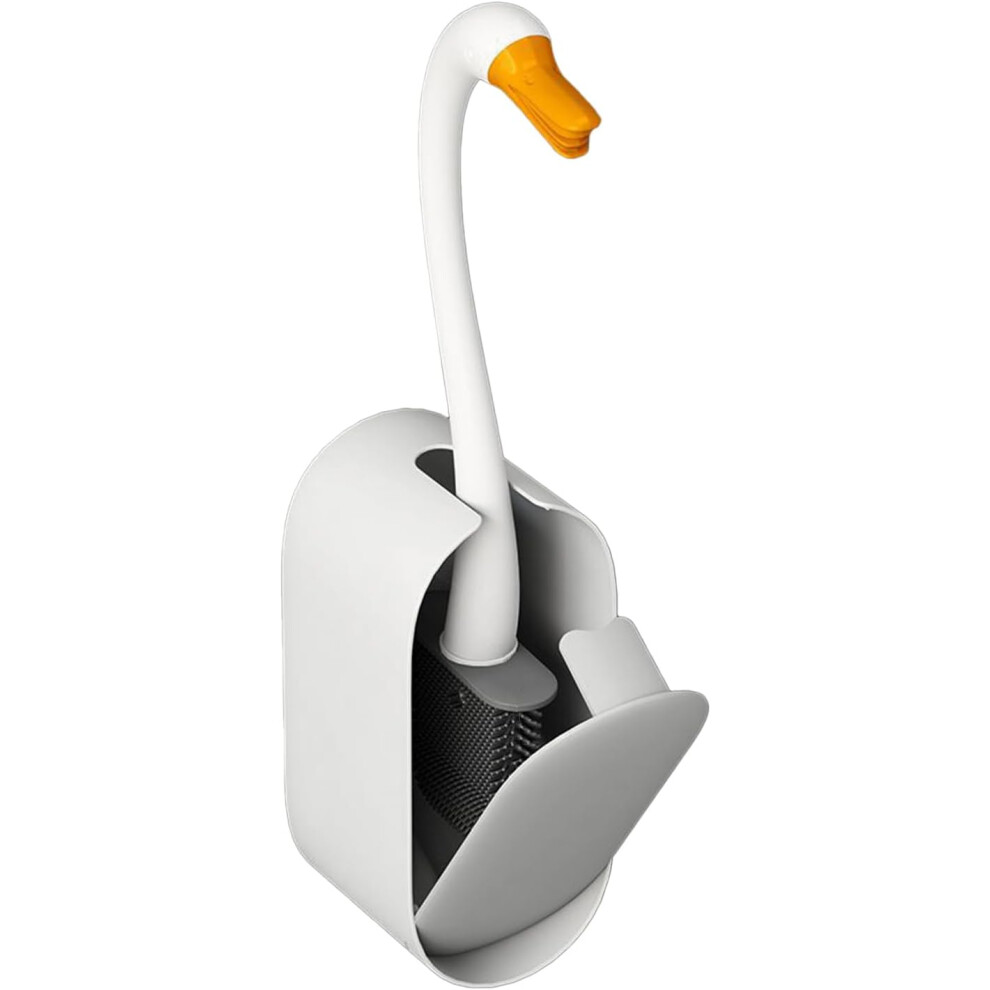 Wall Mount Toilet Brush,Toilet Cleaning Brush Set - Space-Saving Built-in Cleaning Fluid Storage Accessories Scrubber With Swan Design For Sink