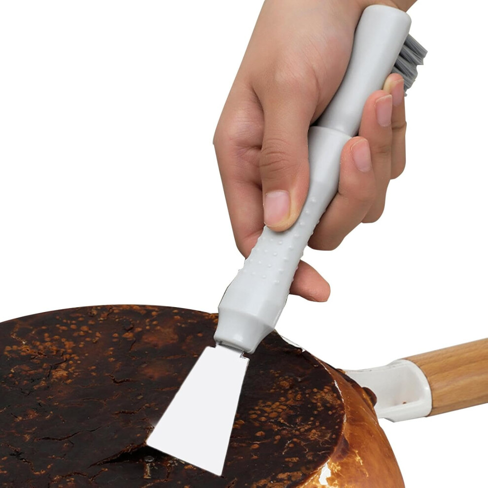 (Straight Head) Kitchen Scraper Tool - 2-in-1 Cooktop Cleaning Double Head Scraper with Brush | Ergonomic Handle Household Cleaning Gadgets for Stoves, Faucets, Hood