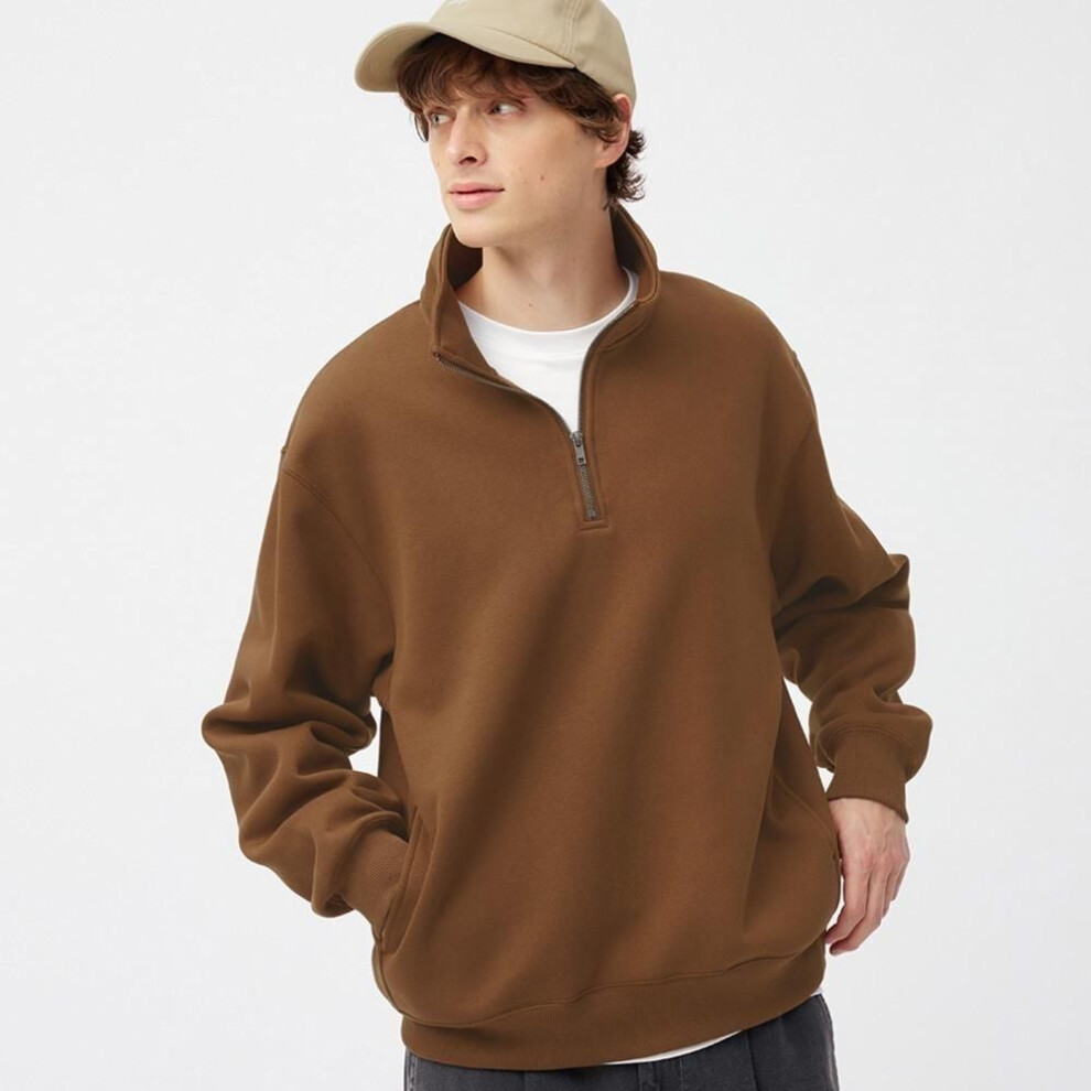 (32 BEIGE/S) Gu By Uniqlo Heavyweight Sweat Half Zip Pullover  Long Sleeve   Can Be Set Up