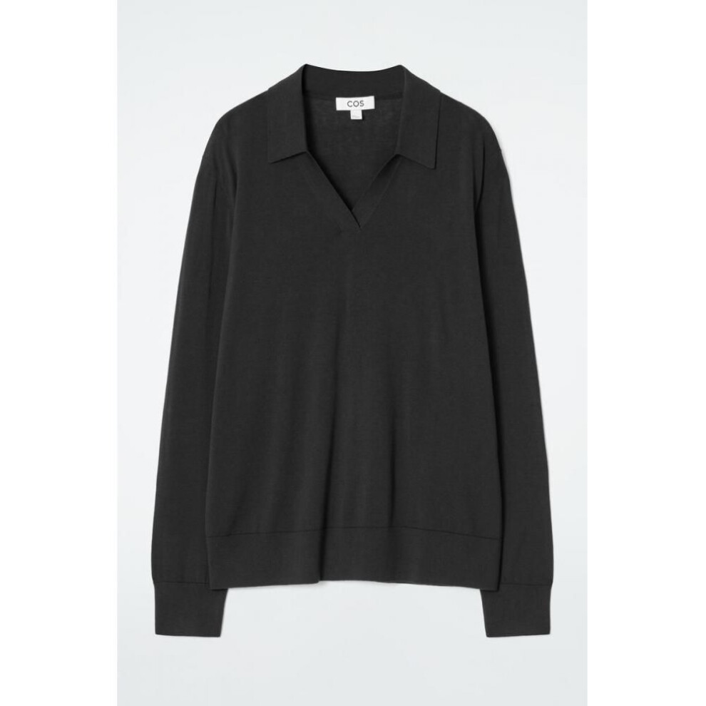(Black/XS) Cos Japan Knit Silk Polo Shirt