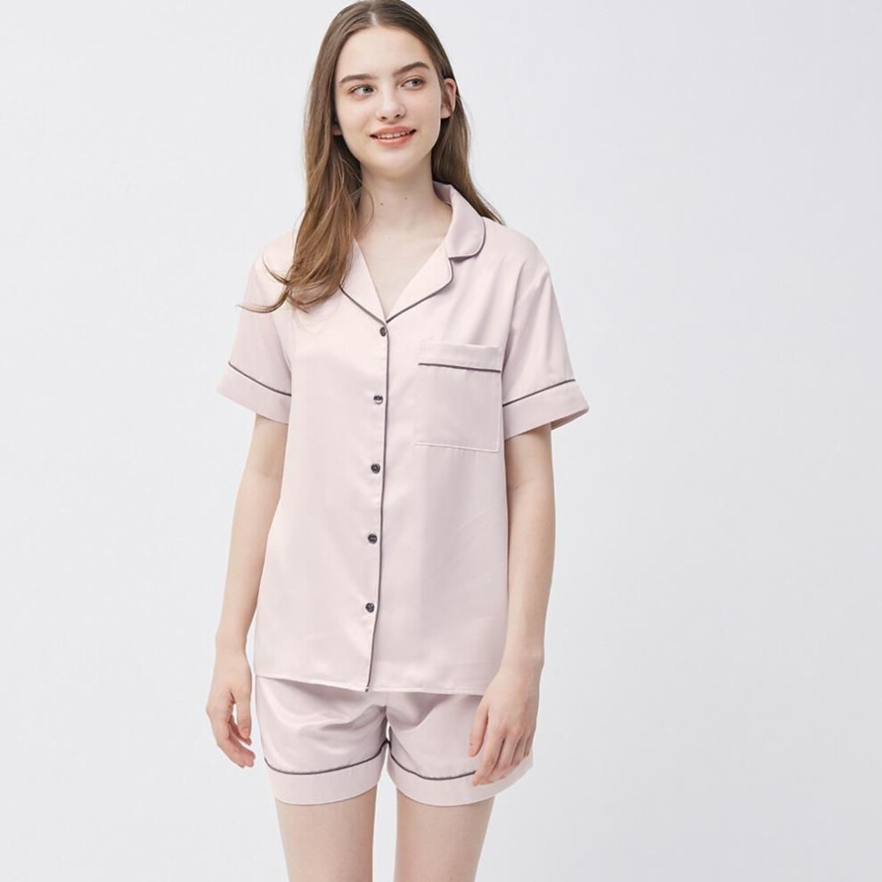 (12 PINK/XS) Gu By Uniqlo Satin Pajamas  Short Sleeve   Shorts