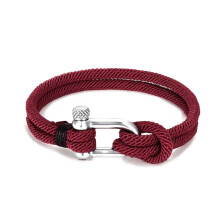 (19cm, Silver Wine red) Unisex Outdoor Camping Rescue Emergency Rope Bracelet