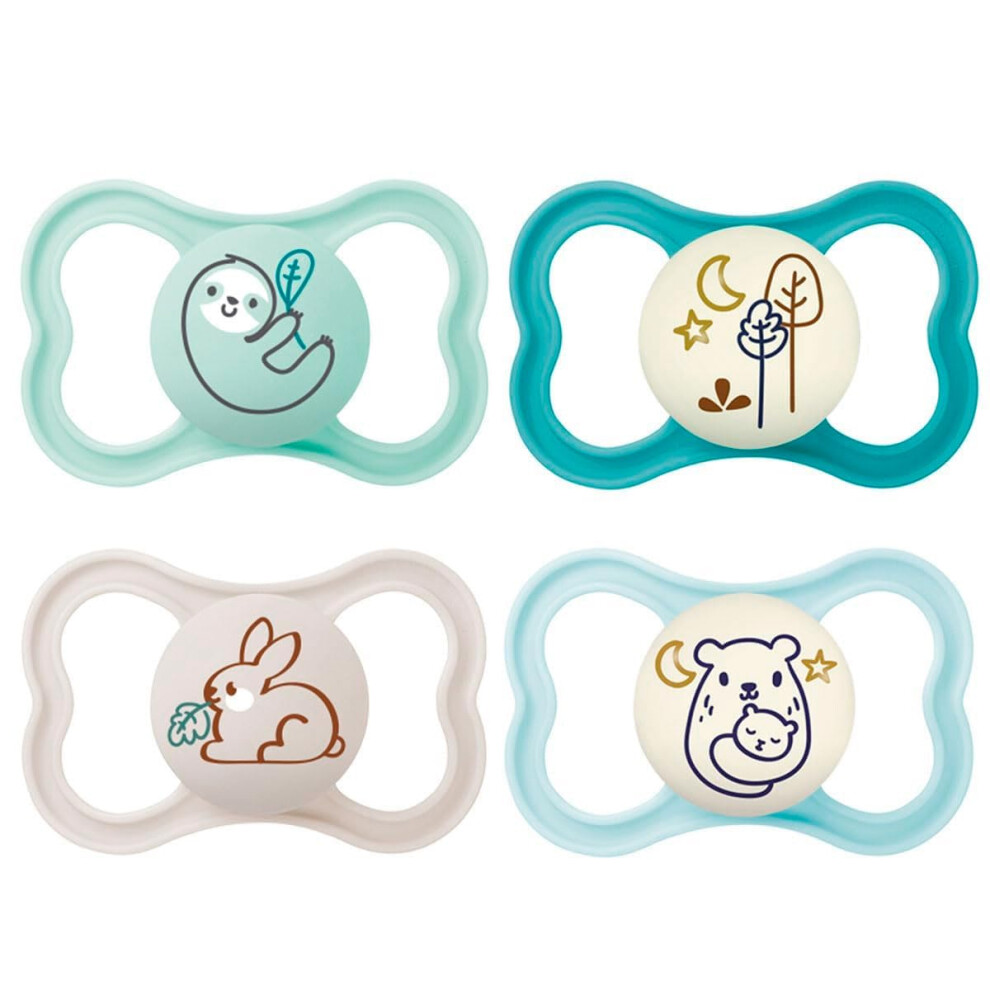 MAM Day & Night MAM Air Silicone Dummies 16+ MAM Air Night // Set of 4 // Includes 2 Sterilised Transport Boxes