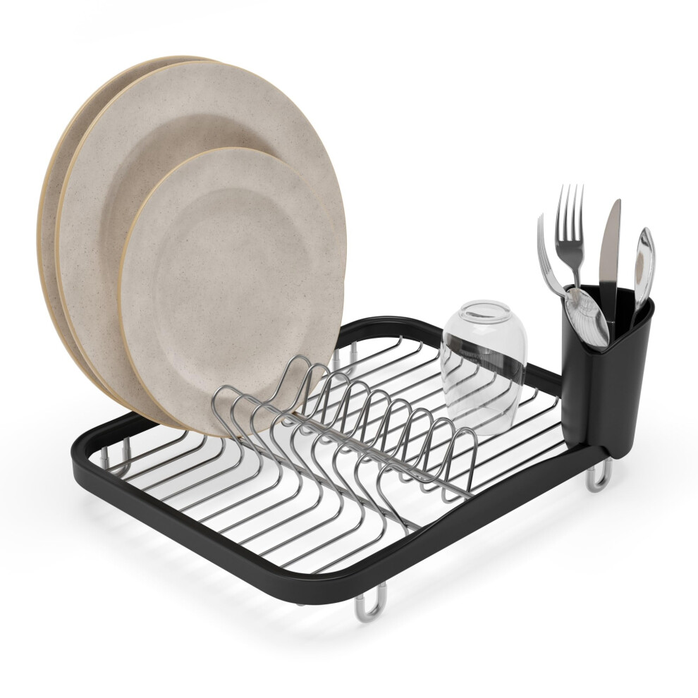 Umbra Sinkin Dish Drying Rack- Kitchen Sink Caddy with Removable Cutlery Holder, Fits In Sink or on Countertop, Smoke/Nickel
