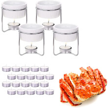 Luvan 4Pcs Chocolate Cheese Fondue Pot Set with 20 Pieces Tealight Candles Butter Warmer for Seafood Lobster Insulated Ceramic Butter Melter