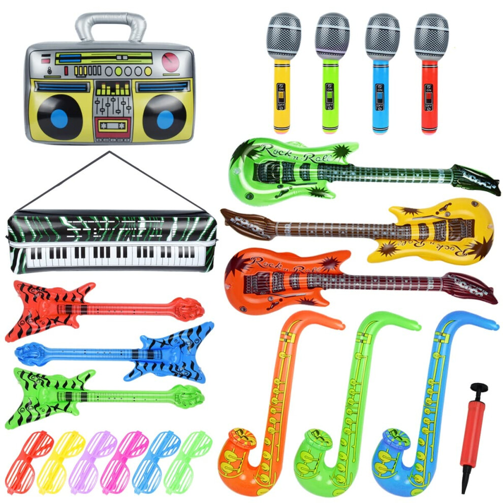 Bheddi Inflatable Instruments Set 22Pcs, Inflatable Guitar For Kids, Fun Musical Instruments Accessories Inflatable Props For Birthday Party Favors