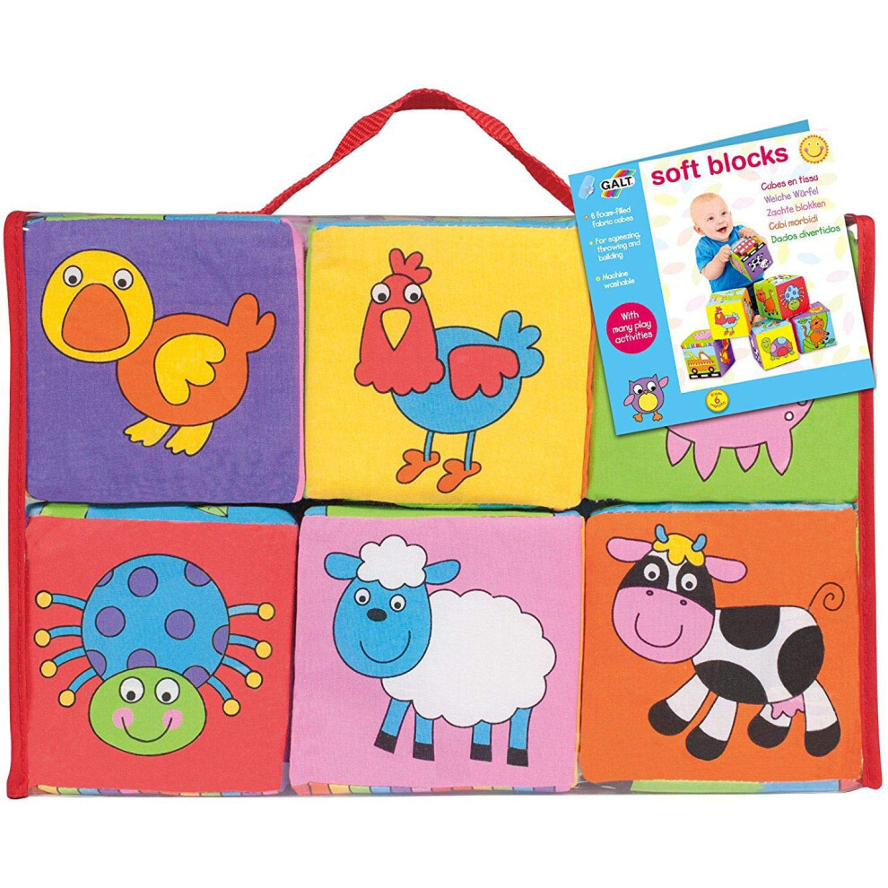 Galt Soft Blocks - Fun Design Baby Sensory Toys - Foam Filled, Machine Washable Soft Play Building Blocks - For Early Years Development, Motor Skills