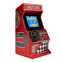 Mini Arcade Racing Machine: Handheld Console with 30 Pre-loaded 8-Bit Games, 2.4" LCD Screen, Steering Wheel, Gear Stick, Control Buttons, Games