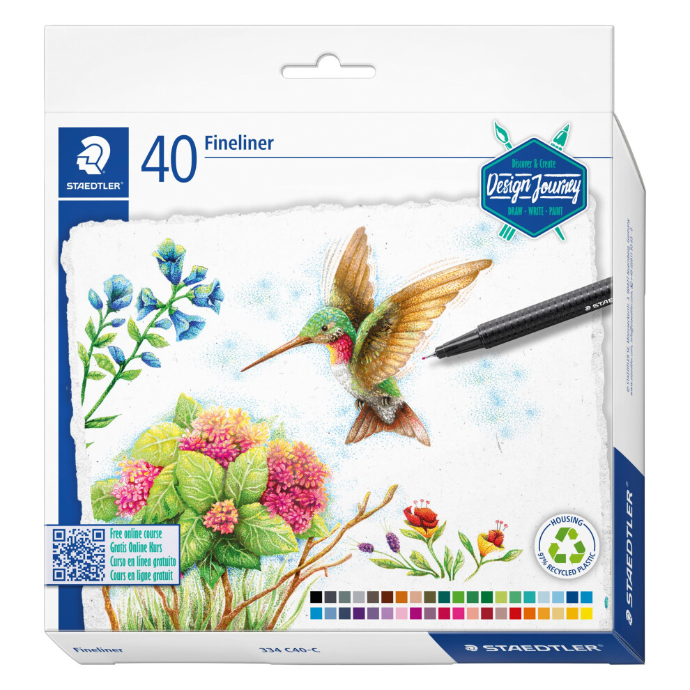 STAEDTLER Fineliner Pens - Design Journey - for Adult Colouring - 40 Assorted Colours - Pack of 40, 334 C40-C