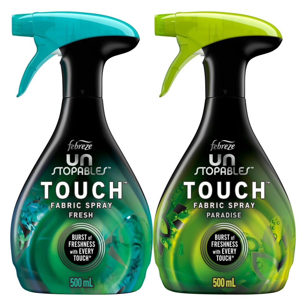 Febreze Unstopables Touch Fabric Spray and Odor Eliminator, Fresh & Paradise, 16.9 Oz, 2 Count