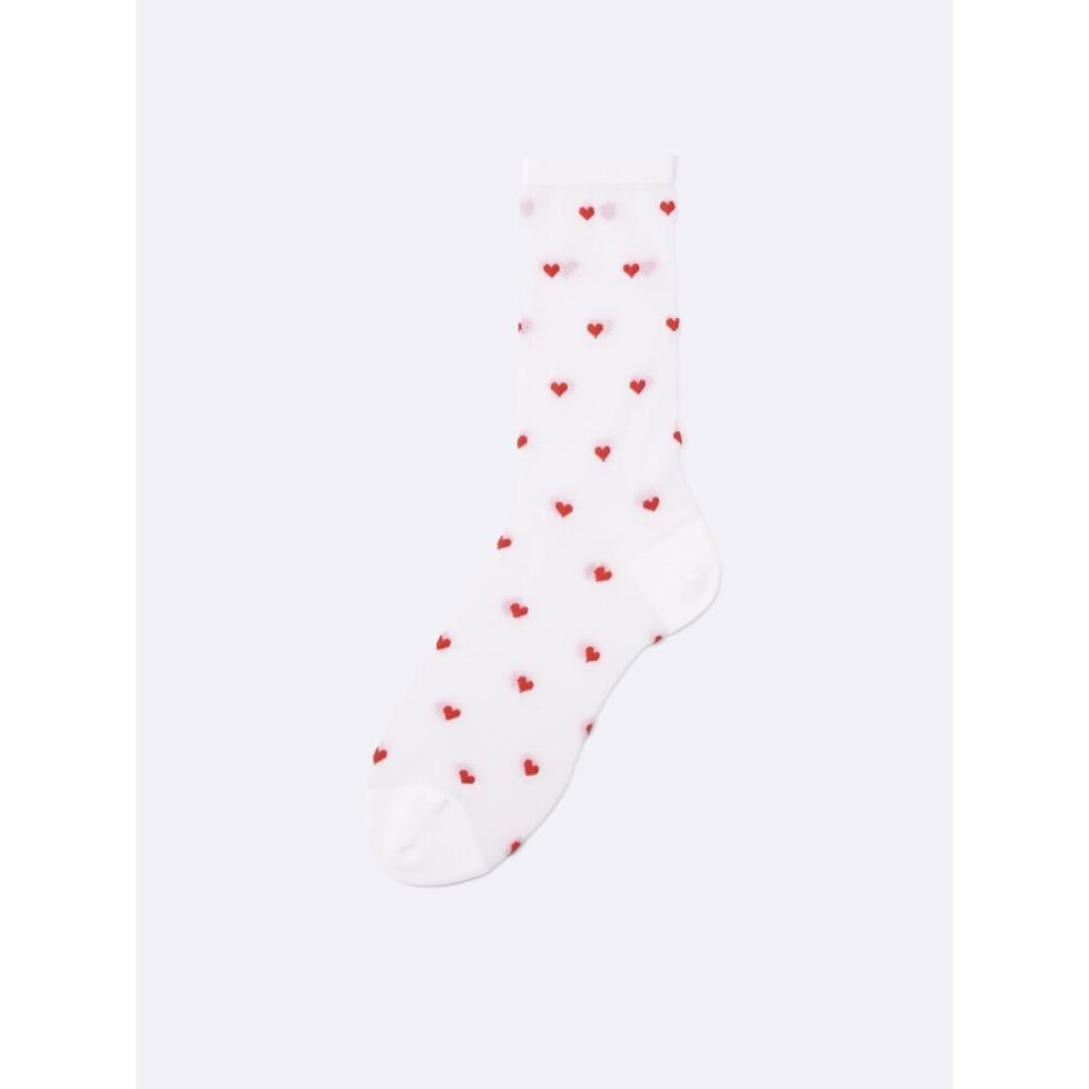 (01 OFF WHITE/ONE SIZE) Gu By Uniqlo Sheer Crew Socks  Heart  +e