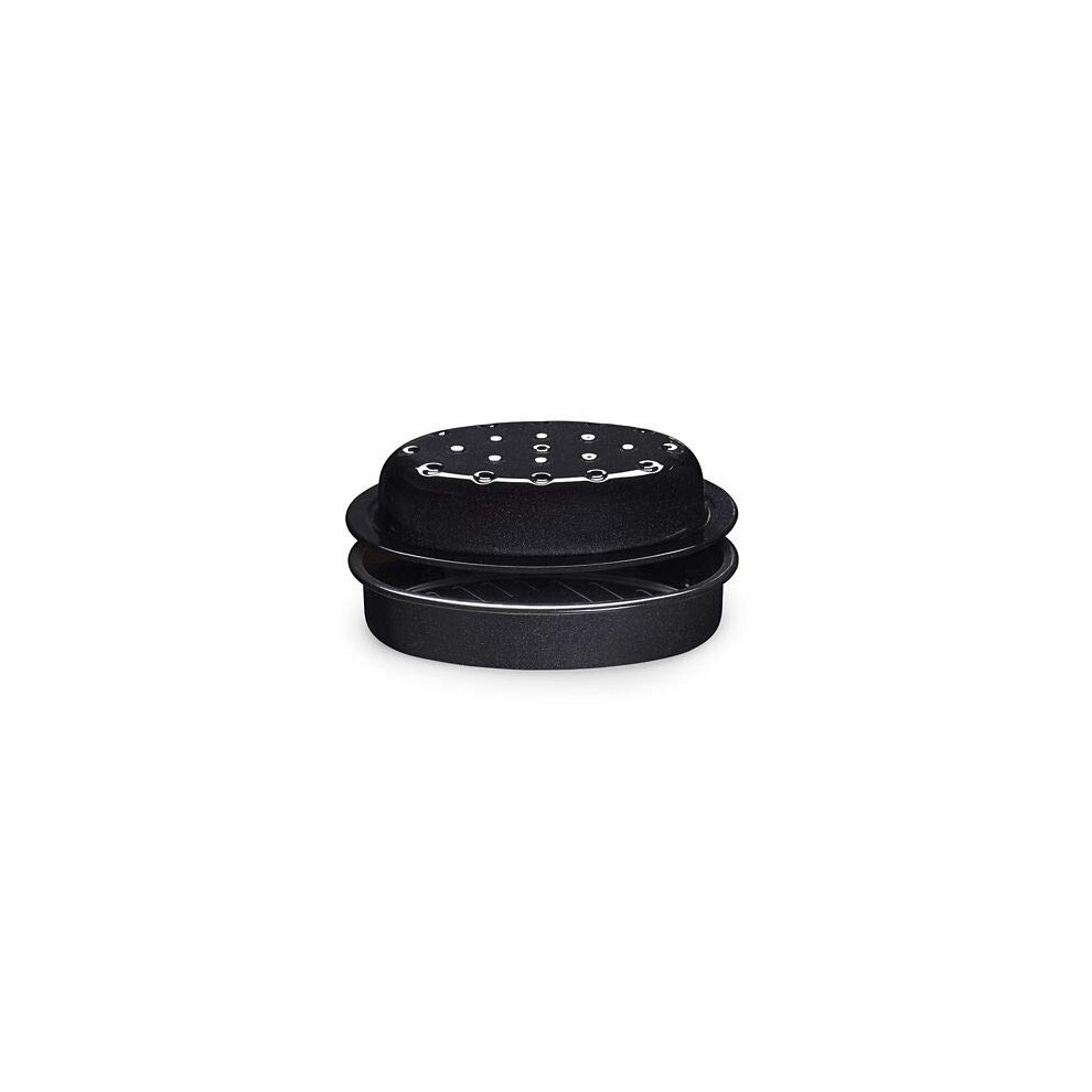 Enamel Self Basting Oval Roasting Tin with Lid 33.5cm x 24cm x 12cm ?Succulent Results Hob-Friendly
