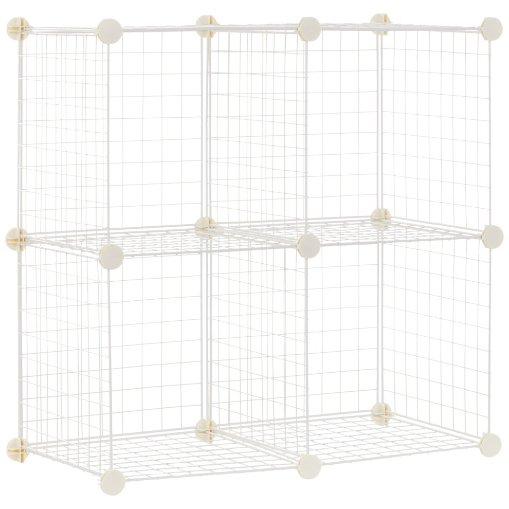 Amazon Basics 4 Cube Wire Grid Storage Shelves  Stackable Cubes  White  14D x 14W x 14H