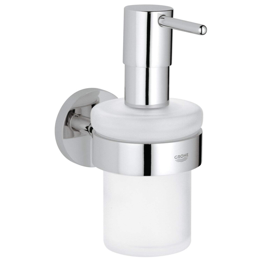GROHE Essentials Holder with Soap Dispenser Set ? (Material: Frosted Glass and Metal, Filling Quantity 160ml, Including Screws and Dowels, Durable