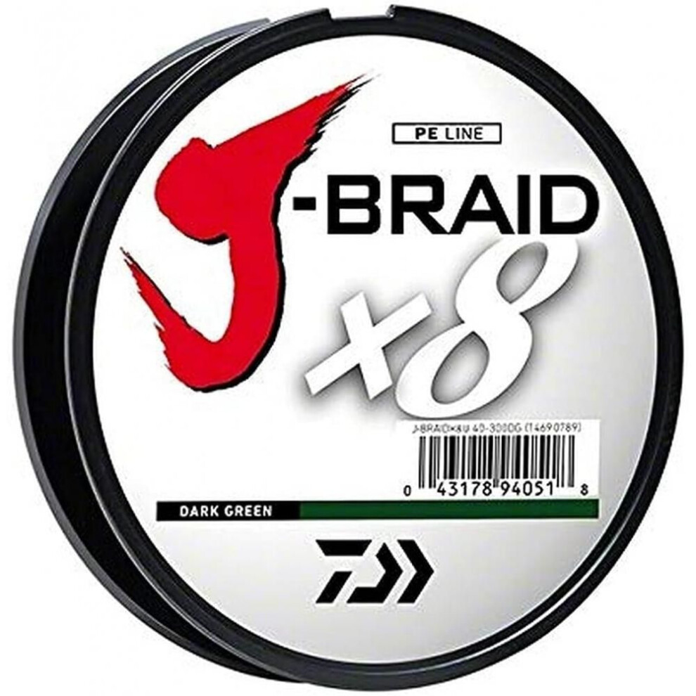 Daiwa J Braid 300m 8 Strand Round Braid Line 30 Lb 330 Yd Dark Green