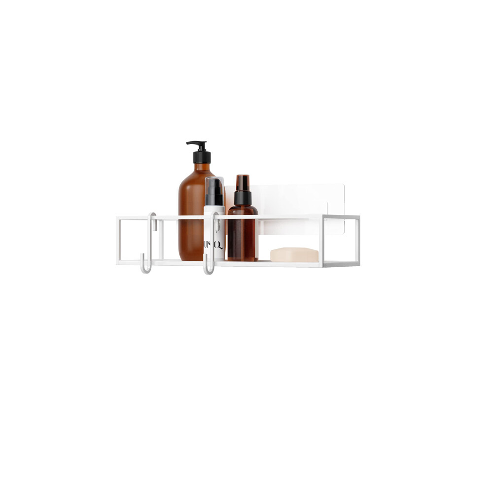 Umbra Cubiko Corner Shower Shelf with Hooks, No Drill Shower Caddy, Metal, White, Set of 2