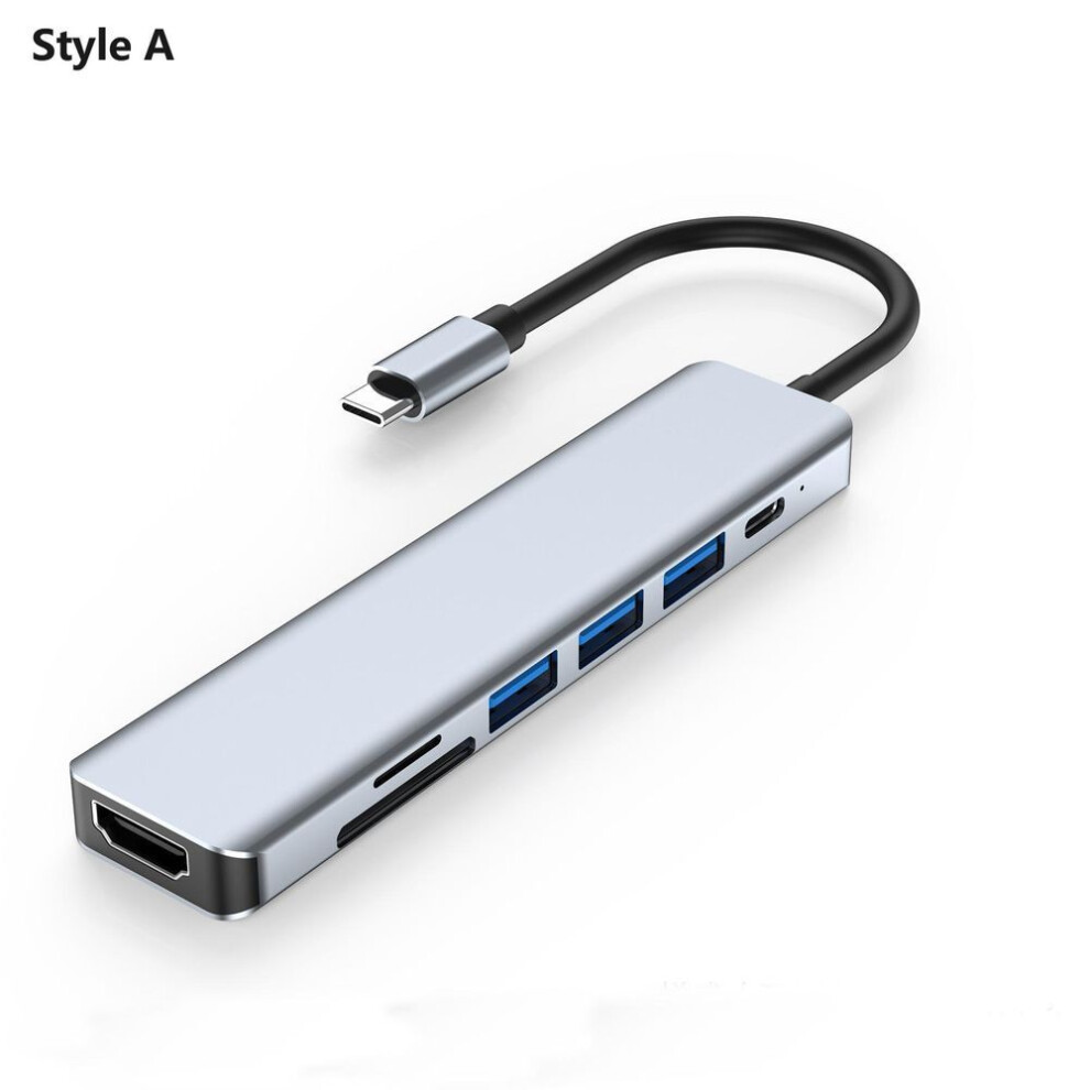 (Style A) 7 In 1 USB C Hub  4K 30Hz HDMI Compatible Adapter PD 87W USB 3.0 Splitter TF/SD Card Reader Type C Docking Station for Phone/PC/Laptop