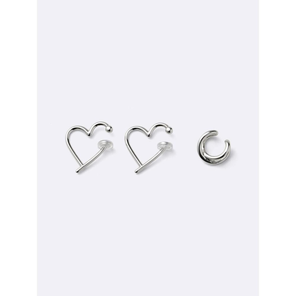 (85 SILVER/ONE SIZE) Gu By Uniqlo Heart Hoop Non Hole Earrings   Ear Cuffs