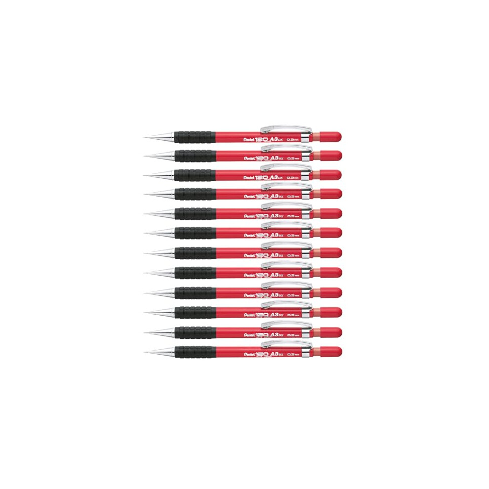 Pentel A313-B 0.3 mm Automatic Pencil - Red (Pack of 12 Pencils)
