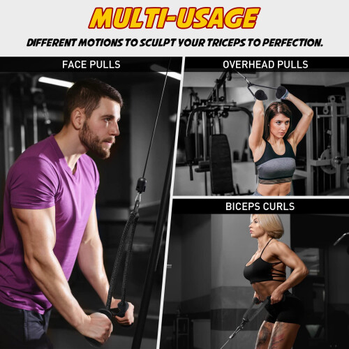 DASKING Ergonomic Triceps Rope Pull Down Attachment, Tricep Rope LAT Pulldown Cable Machine Attachments, Non-slip Rubber Grip for Triceps Exercise, 2