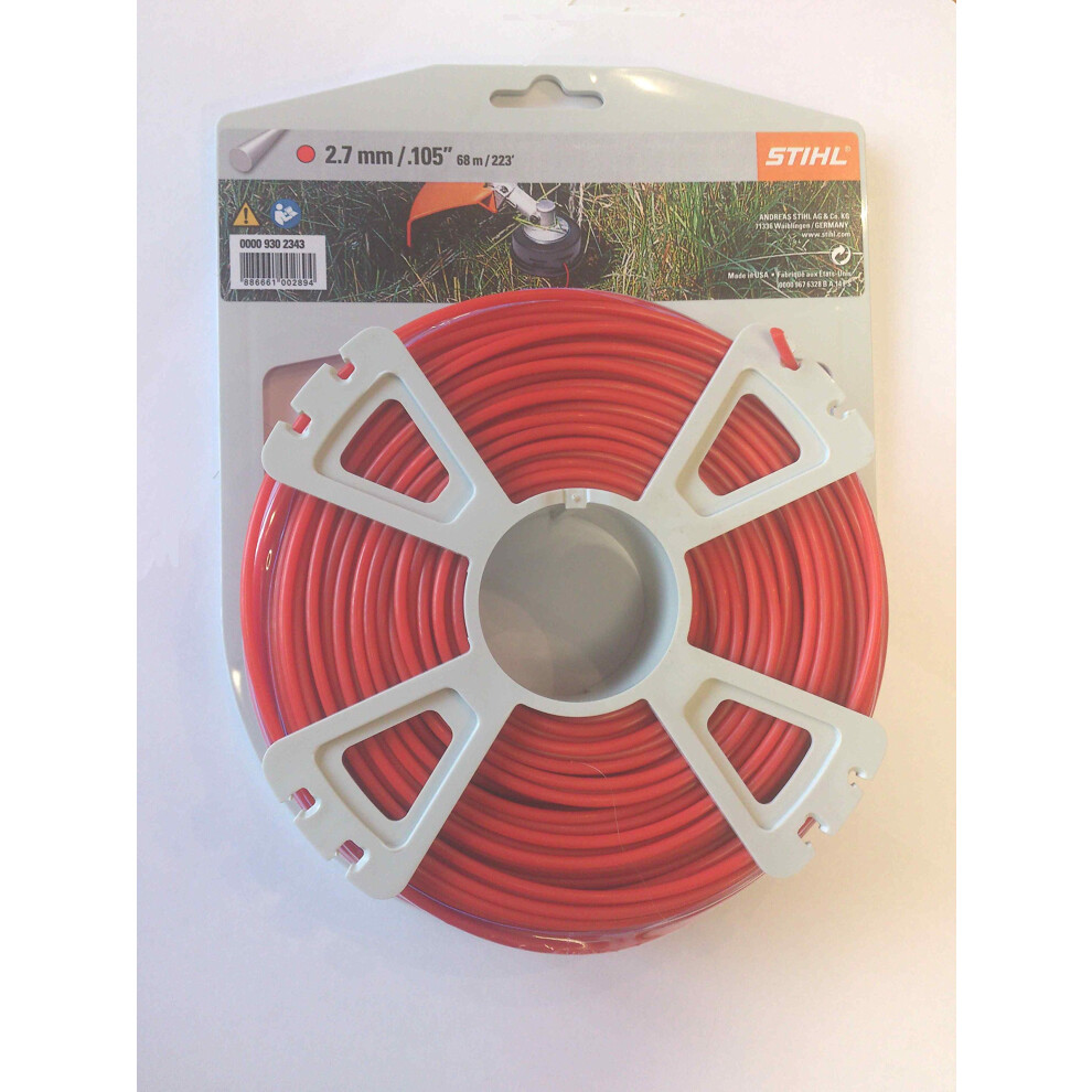 Stihl 0000 930 2343 Strimmer Line, 2.7mm x 68m Red Round
