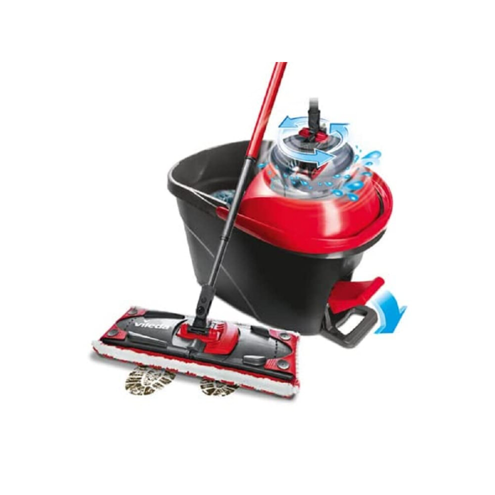 Vileda Ultramax Turbo 2-in-1 Floor Mop Complete Set, Mop with Telescopic Handle, Microfibre Cover and Bucket with Power Spinner, for All Hard Floors,