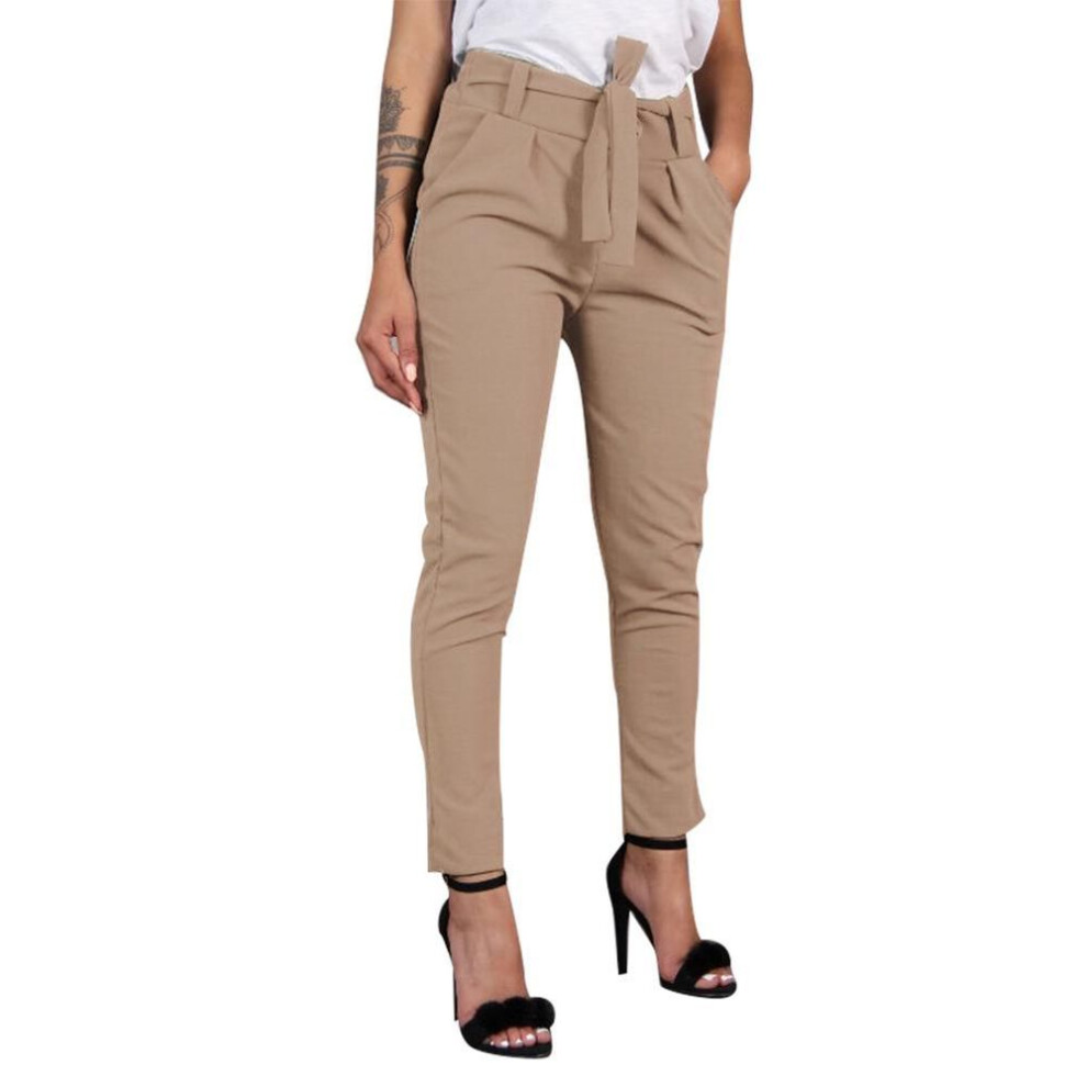 (khaki, XXL) DYS Women Clothing Casual Belted Elastic High Waist Harem Pants Long Trousers