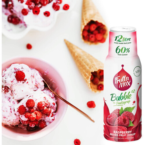 8 Pack - FruttaMax Raspberry Syrup | Less Sugar | 60% Real Fruit Concentrate | Suitable for soda Machine 8x500ml 1