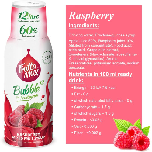 8 Pack - FruttaMax Raspberry Syrup | Less Sugar | 60% Real Fruit Concentrate | Suitable for soda Machine 8x500ml 2